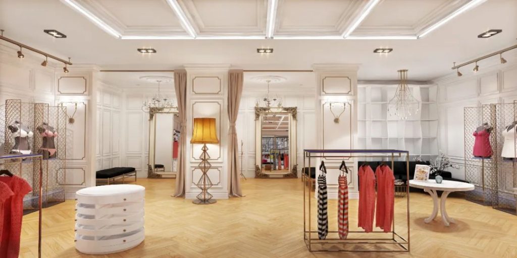 小蓝鲸石晶地板服装连锁店面装修效果图