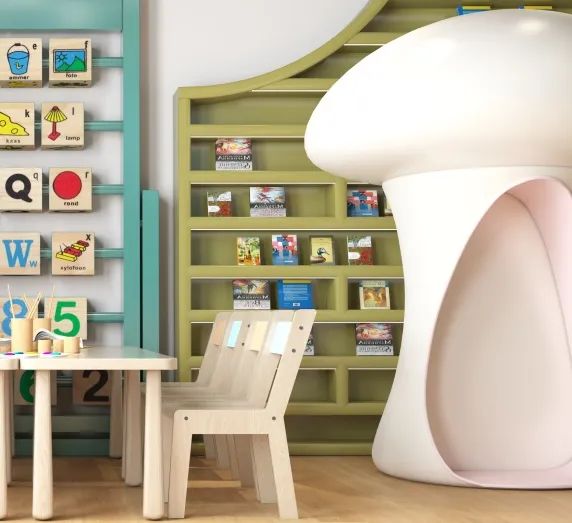 小蓝鲸石晶地板、石晶墙板幼儿园装修效果图案例