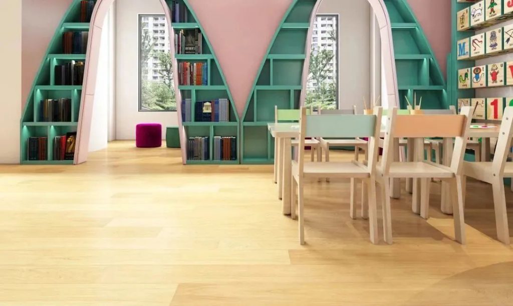 小蓝鲸石晶地板、石晶墙板幼儿园装修效果图案例